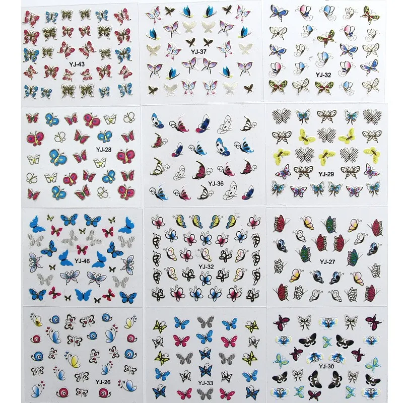 24 шт./лот 3D наклейки для ногтей металлический дизайн с бабочками и цветами модные наклейки для ногтей милые красивые украшения для ногтей