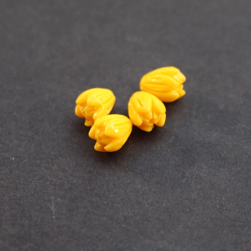 (20 pieces/lot) Carved Jasmine Flower Artificial coral beads 7 8mm Yellow color for Jewelry making | Украшения и аксессуары