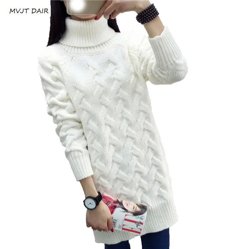 

2018 Spring Autum Casual Turtleneck Knitted Sweater Dress Long Sleeve Loose Knit Tunic Dress Female Pullover Lady Winter Dress