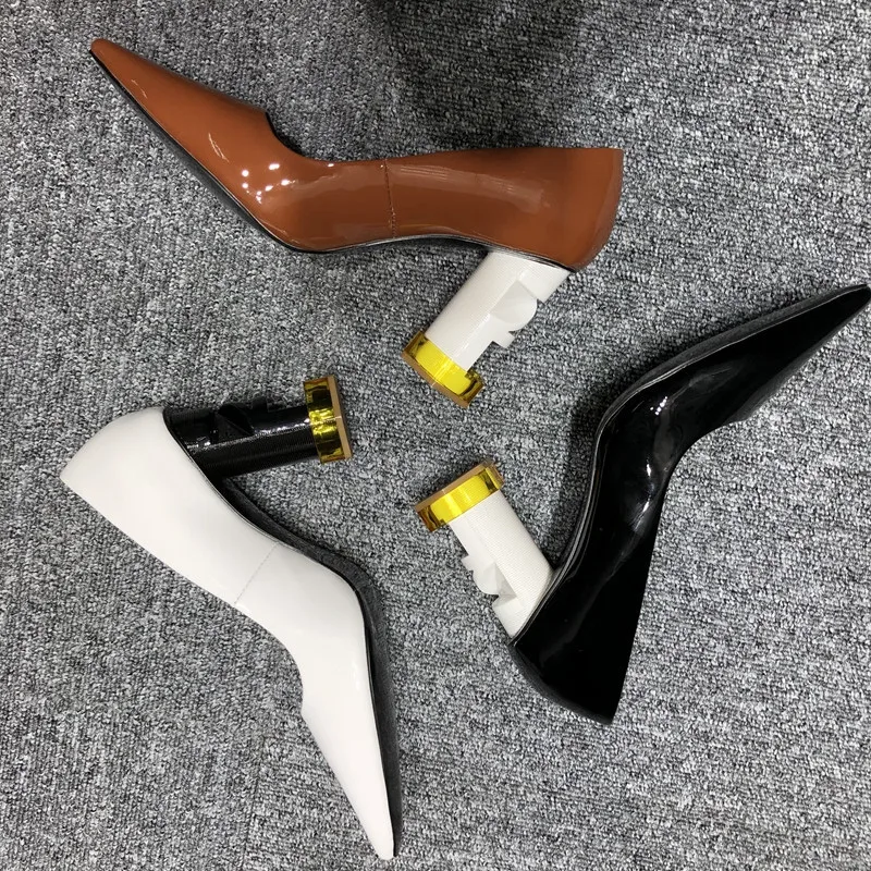 Carré Cuir Bout Talon Tendance Talons Femmes En Chaussures Black Chic 2019 Peu Hauts Nouveauté Fil brown white Femme Pompes Verni Nouveau Profonde gpwv8PqIx