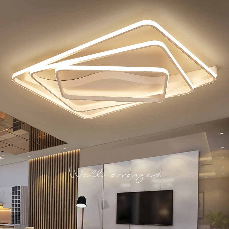 

Modern led chandelier living room bedroom kitchen interior aluminum wave rectangular Coffee Color White chandelier lighting