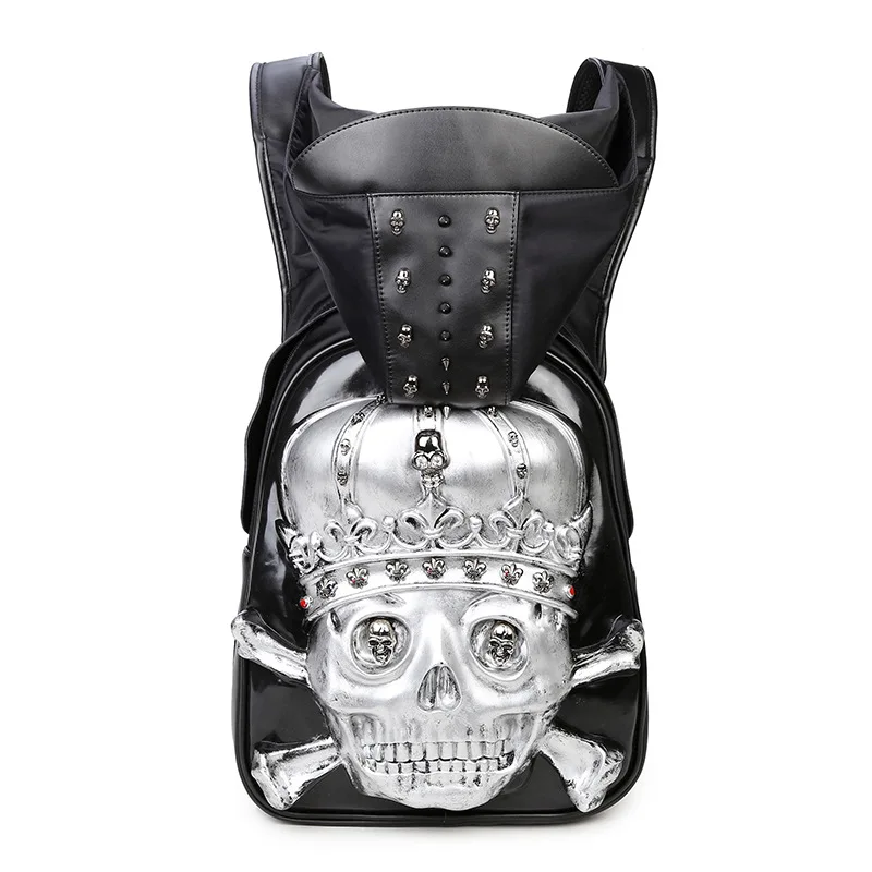 Rock New Fashion Personality 3D skull PU Punk leather backpack rivets backpack with Hood cap apparel bag crossbags hip hop man