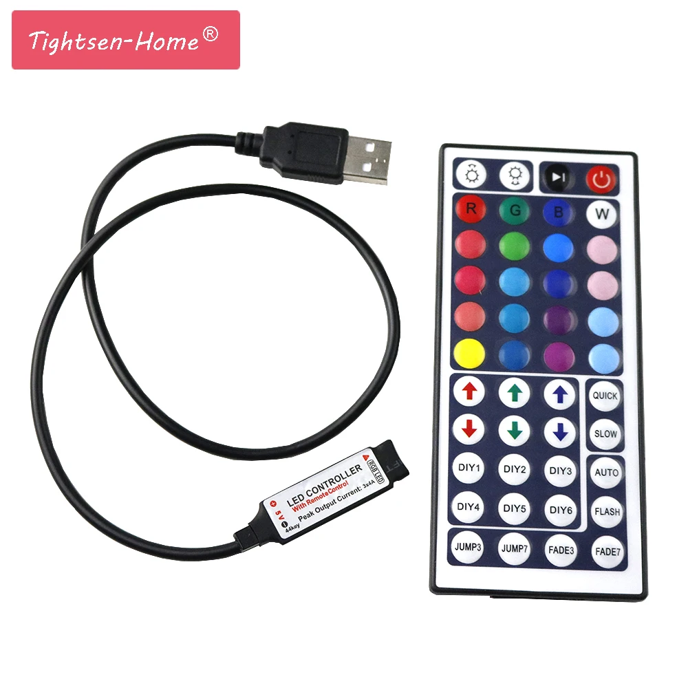

DC5V USB RGB LED Controller 44key 12A RF Wireless Mini Remote Controller for RGB 3528 5050 smd Led Strip tape lighting 0.5M-5M