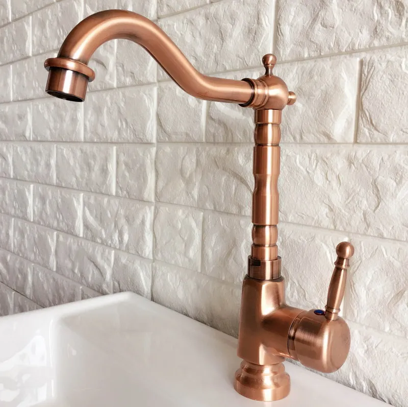 

Antique Red Copper Brass Bathroom Kitchen Basin Sink Faucet Mixer Tap Swivel Spout Single Handle One Hole Deck Mounted mnf399