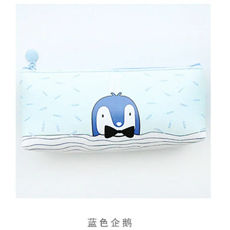 

1pcs/sell Brief Kawaii Animal Pencil Case Canvas cute blue penguin School Supplies Stationery Gift Pencil Box Pencil Bag