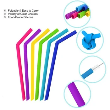 

300pcs 25.5CM Lenght Silica Gel Drinking Straw Food Grade Straw For Children Recycleable Bent Straw Dia.6.8mm