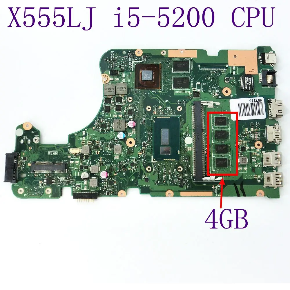 

X555LJ i5-5200 CPU GT920M N16V-GM-B1 DDR3 4GB Memory Slots Mainboard For ASUS X555LD Laptop Motherboard REV 3.6 100% Tested