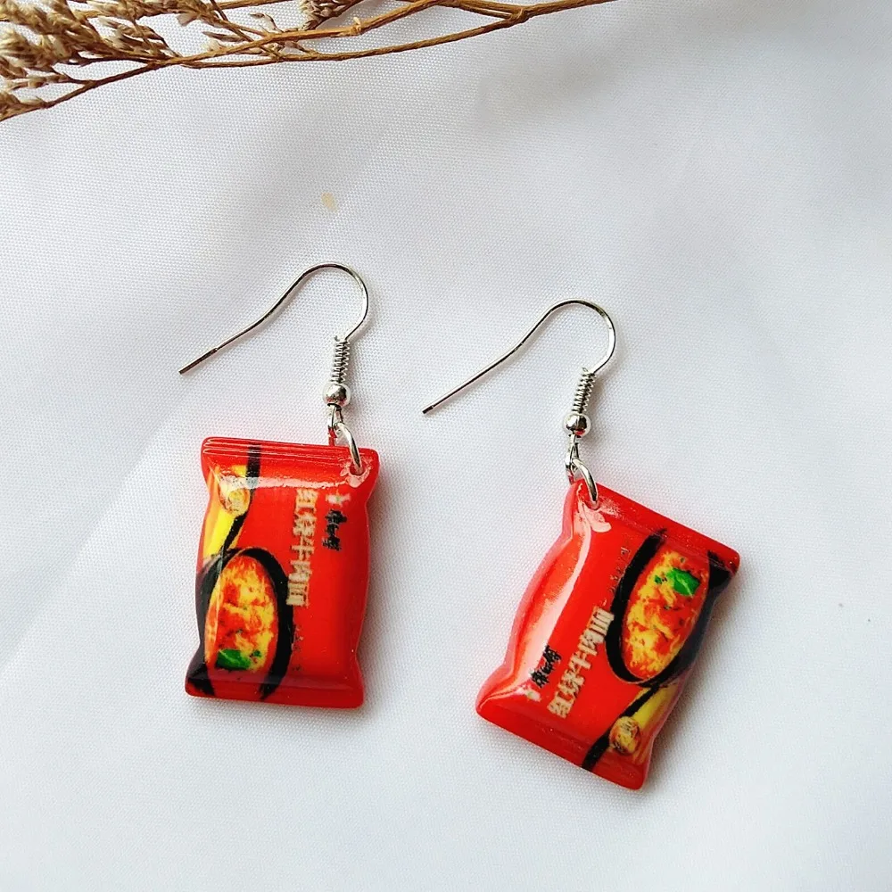 

Interesting Instant Noodles Drop Earrings Resin Summer Holiday Jewelry Fast Food Cute Chinese Instant Noodle Earrings gift