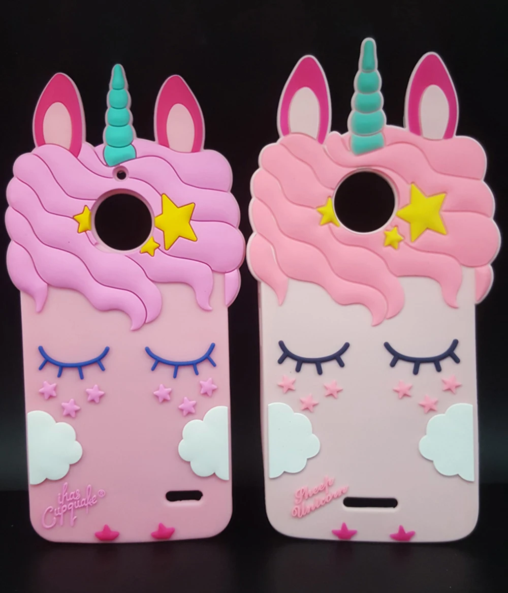 

3D Cartoon Phone Case For Motorola MOTO C/E4/E4 Plus/E5/G5/Plus/G5S/G6/Play 3D Cartoon Eyelash Pink Unicorn horse Rubber Cover