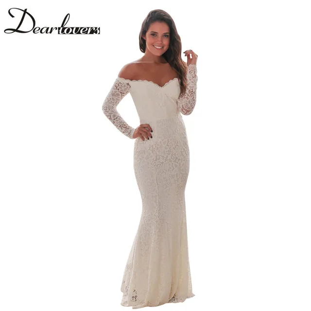 white lace maxi dress off shoulder