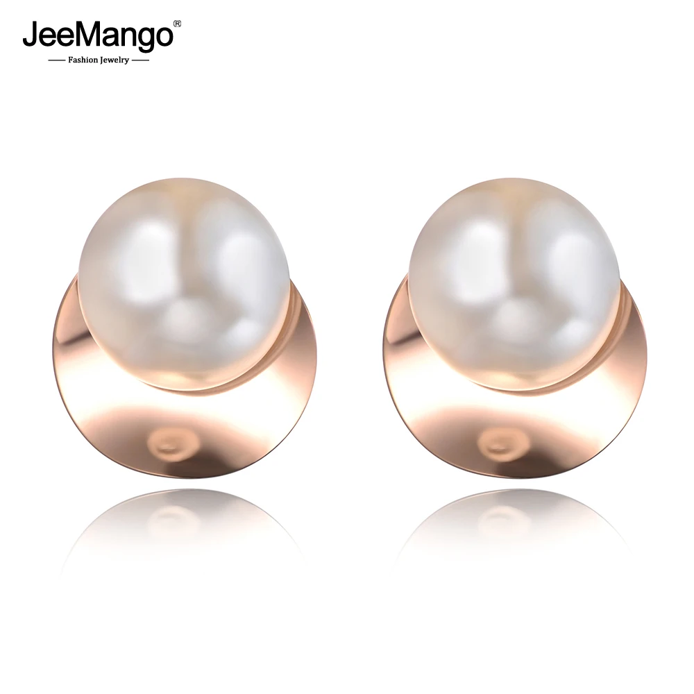 

JeeMango Bohemia Stainless Steel Vintage Women Earrings Jewelry Hyperbole Rose Gold White Pearl Anniversary Earrings JE19109