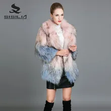 SISILIA 2017 Fashion Fox Fur Coats Women Winter Genuine Leather Fur Coats High Quality Pink Fox Fur Stripe Warm Jackets Female