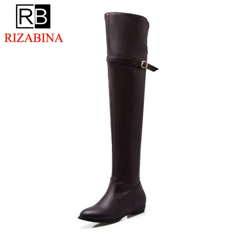 

RIZABINA Plus Size 34-48 Women Flats Boots Keep Warm Fur Zipper Round Toe Women Over The Knee Boots Fashion Women Shoes