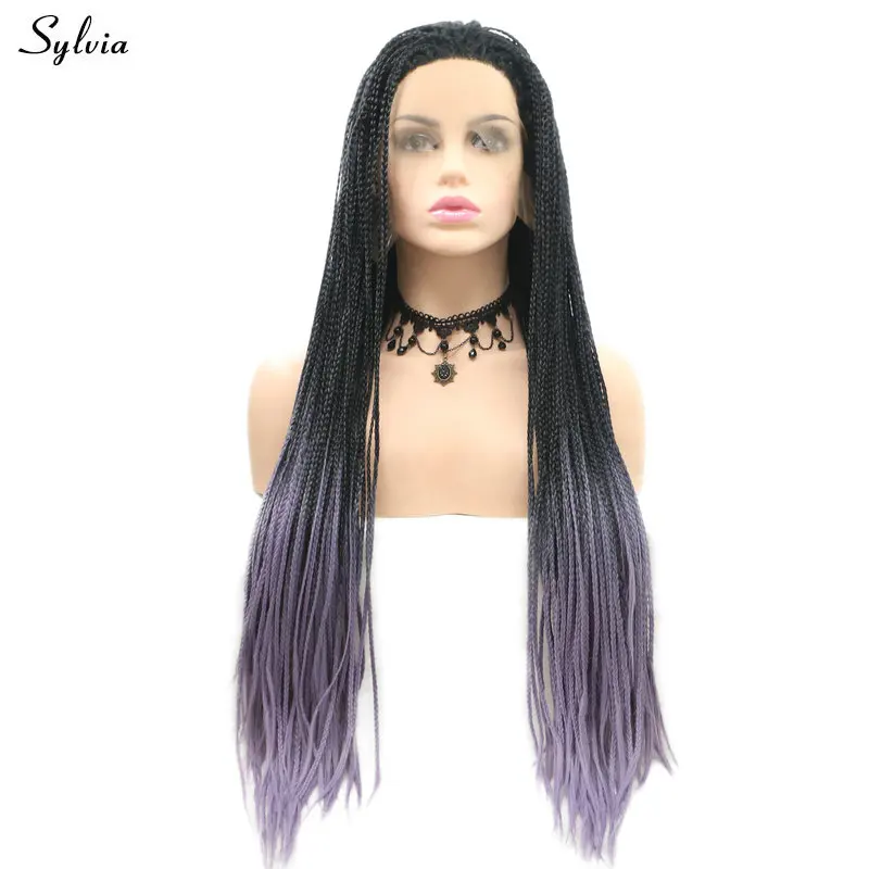 Sylvia Black Ombre Dirty Purple Braided Box Braid Wig Synthetic Hair