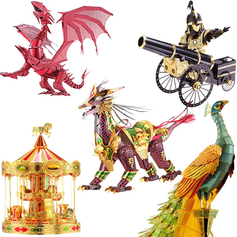 

Piececool 3D Metal Puzzle Toy DIY Dinosaur Dragon Peacock Furniture Soldier Robot Crane Flower Model Building Kits Kids Toys