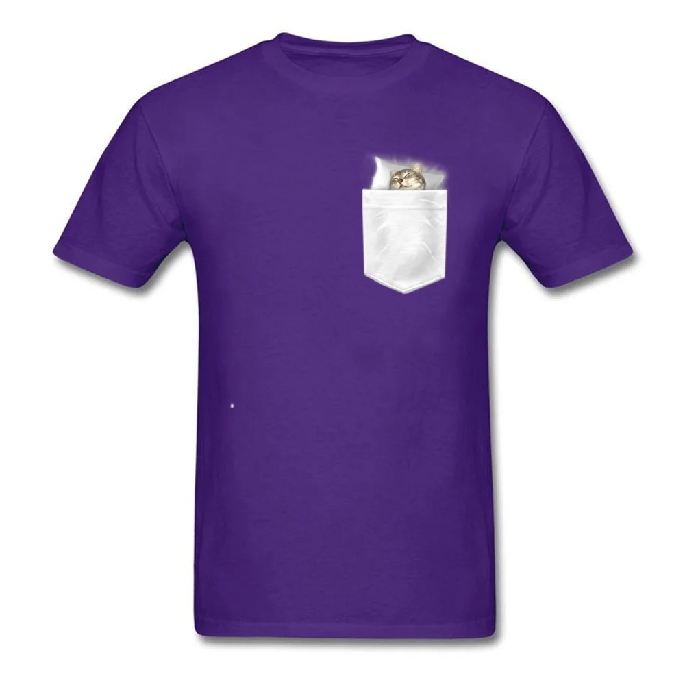 CAT SLEEPING IN MY POCKET Mens T-shirts Newest Summer Tops & Tees All Cotton O Neck Short Sleeve Crazy Tee Shirt Summer Autumn CAT SLEEPING IN MY POCKET purple
