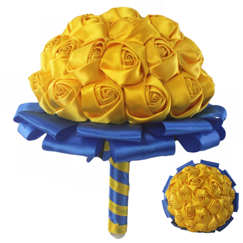 Free Shipping 100 New Satin Yellow Rose Flower Bridal Bouquet