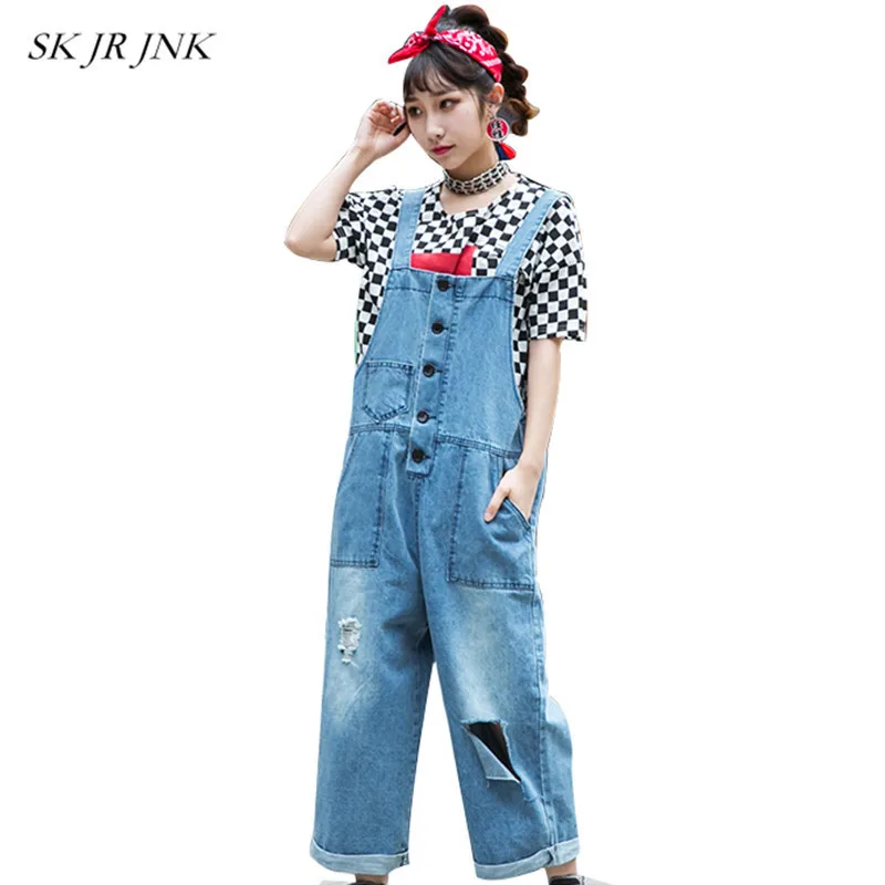 Wide Leg Denim Jumpsuits Long Fashion Spring Autumn Personal Ripped