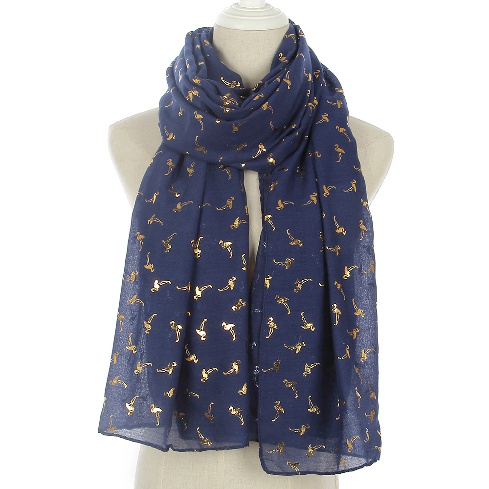 

FOXMOTHER New Fashion Sky Blue Mint Yellow Color Foil Gold Flamingo Scarf Shawl Wrap For Womens Ladies