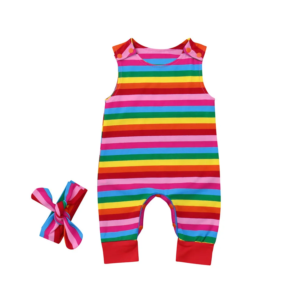 Cute Infant Newborn Baby Girls Colorful Striped Jumpsuit Romper