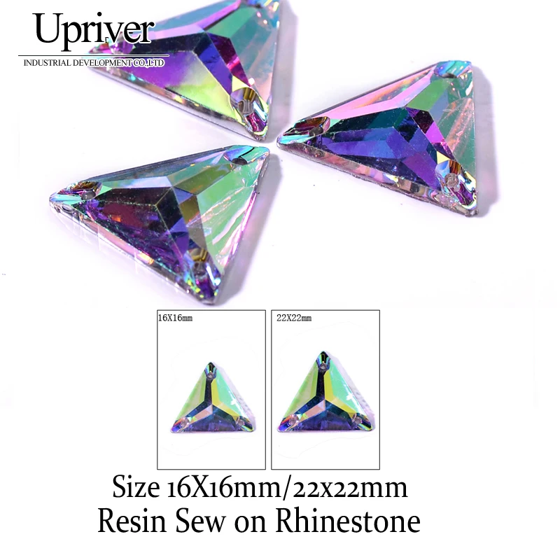 

Upriver New TriangleResin Sew-on Rhinestone Crystal AB FlatBack With Holes sewe on stone For Dress GarmentBag shoes Decoration