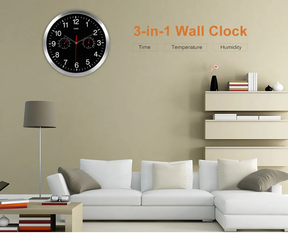 32cm Silent Wall Metal Clock Thermometer Hygrometer Quiet Sweep Movement No-ticking Home Art Decor