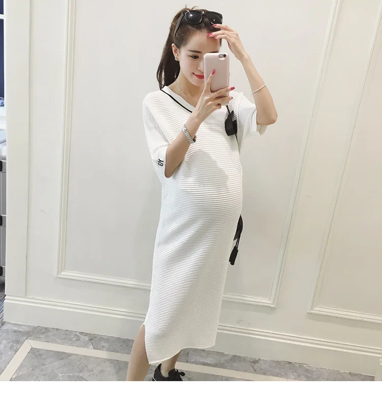 2018 Summer Short sleeve Side Splits White Maternity Dress Elegant Maternity Clothes for Pregnant Women Black Pregnancy Clothing (24)