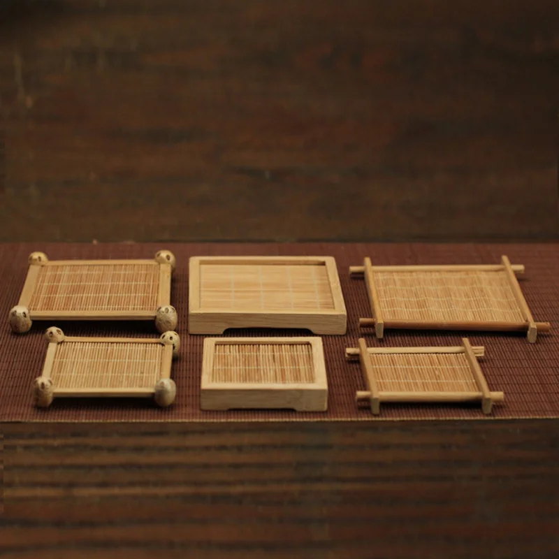 

Bamboo Cup Pad Multi-design Insulated Coaster Teacup Mat for Tea Table Decoration Japan Teaism Decorative