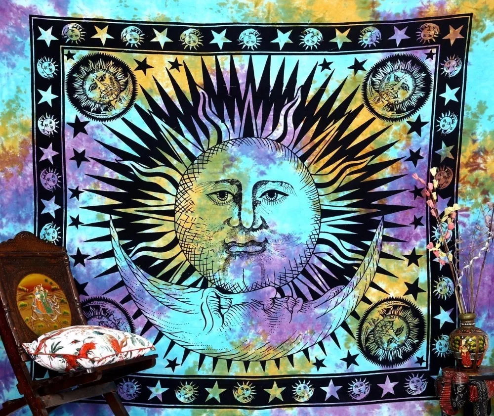 BeddingOutlet Colorful Tapestry Psychedelic Celestial Indian Sun