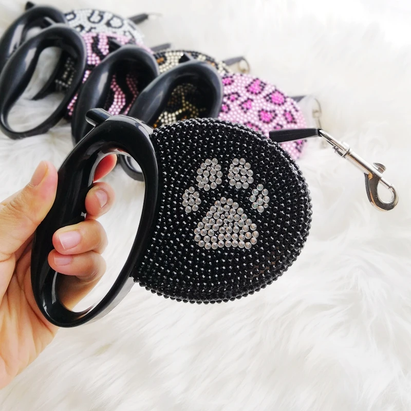 rhinestone retractable dog leash