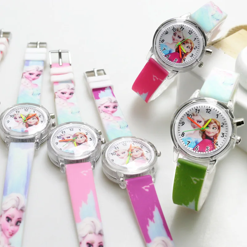 Prinzessin Elsa Kinder Uhren Kinder bunte Lichtquelle Prinzessin Grils Uhr Party Geschenk Damen Uhr Handgelenk Relogio Feminino