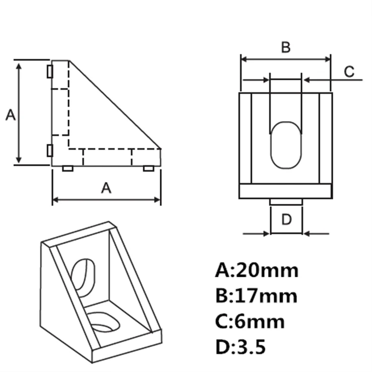 Алюминиевые угловые кронштейны 20x20Corner 20x20x17 мм для 20 экструзионных фрезерных