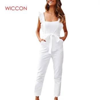 

Summer Casual Jumpsuits 2020 High Waist Rompers Women Jumpsuit Sexy Backless Sashes Waist Belt Jumpsuit Bodysuit