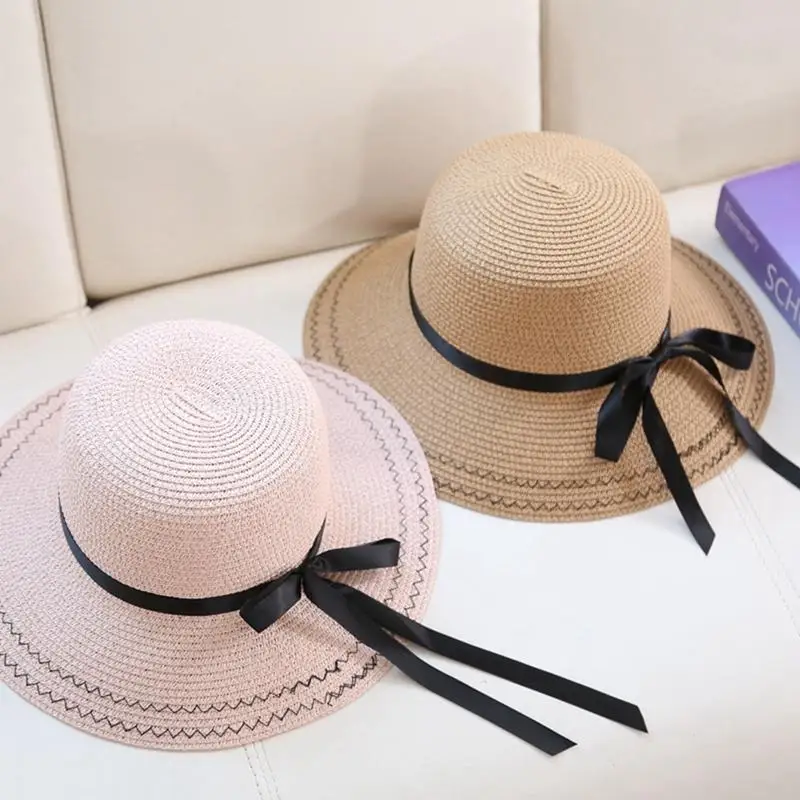 Летняя женская пляжная широкополая шляпа от солнца с широкими полями UPF 50+, модная соломенная шляпа с большим бантом