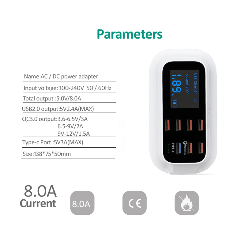 INGMAYA 8 портов USB зарядное устройство 8A светодиодный дисплей Быстрая зарядка 3,0 Тип C Быстрая зарядка для iPhone iPad samsung huawei Xiaomi адаптер переменного тока