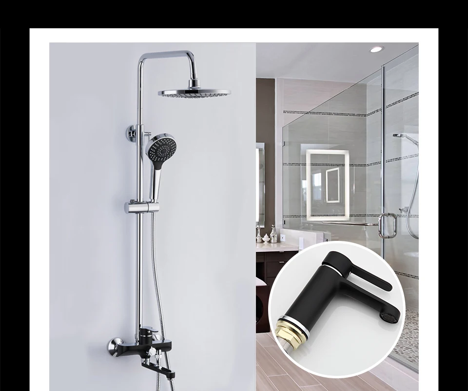 Frap Ванная комната черный душа Установить ванна кран смесителя Водопад стены Насадки для душа душ смеситель комплект F2442 + F1042