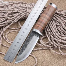 Острый охотничий нож с фиксированным лезвием ручной работы кованый дамасский стальной Походный нож лезвие 58HRC кожаная ручка для выживания тактический инструмент