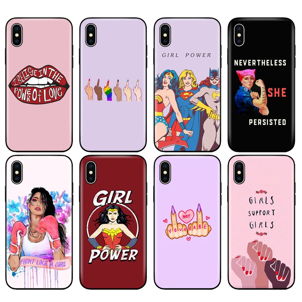 Custodia In Tpu Nera Per Iphone 5 5S Se 2020 6 6S 7 8 Plus X 10 Custodia In Silicone Per Iphone Xr Xs 11 Pro Max Case Girl Power