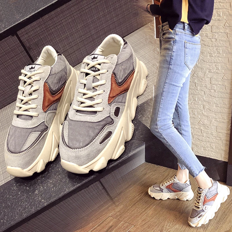 

QWEDF Shoes women leisure shoes fashionable lace-up Chunky sneakers flats Woman platform sneakers walking shoes Shoe Woman NY-84