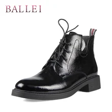 BALLEI Classic Woman Ankle Boots Luxury Genuine Leather Soft Square Heels Fashion Lace-up Shoes Warm Short Plush Solid Boots B9 showfun genuine leather shoes woman grit cowhide solid square heels boots