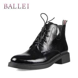 BALLEI Classic Woman Ankle Boots Luxury Genuine Leather Soft Square Heels Fashion Lace-up Shoes Warm Short Plush Solid Boots B9 BALLEI Classic Woman Ankle Boots Luxury Genuine Leather Soft Square Heels Fashion Lace-up Shoes Warm Short Plush Solid Boots B9