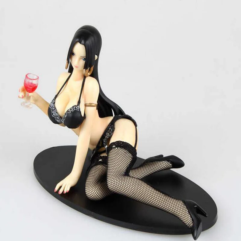 

12cm anime cartoon doll Boa Hancock with Wine Sexy One Piece PVC Action Figure Collectible Model Toy Black/Red t5581