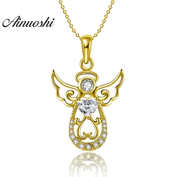 

AINUOSHI 14K Solid Yellow Gold Pendant Little Hearts Pendant SONA Diamond Jewelry Little Angel Cherub Separate Real Gold Pendant