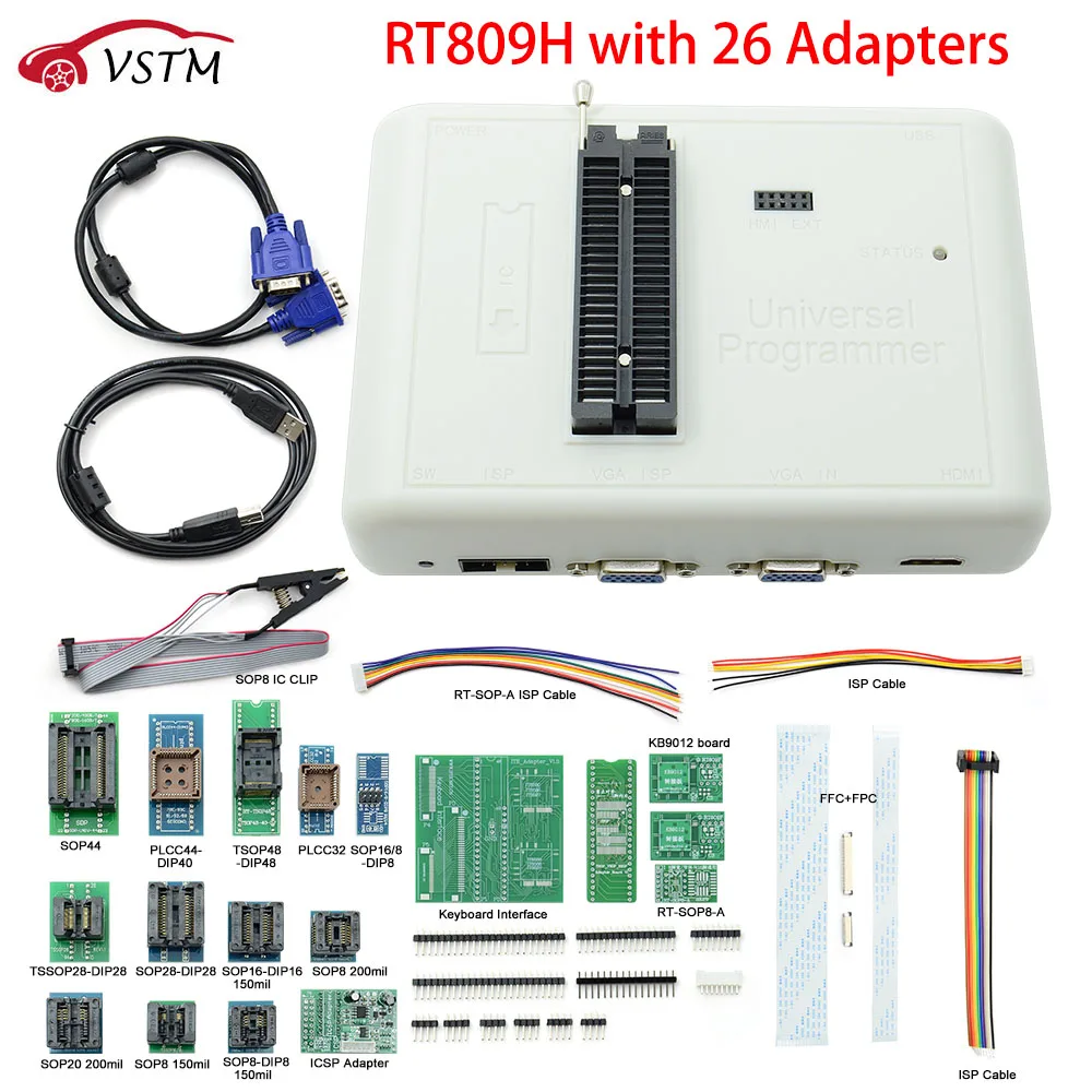 

Original Universal Programmer RT809H + 26Adapters SOP8 flash Adapter EMMC-NAND NOR better than RT809F Programming Tool
