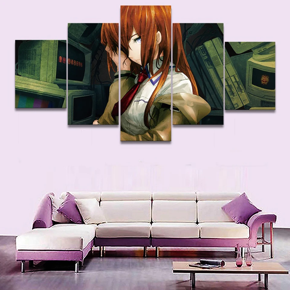 

Canvas Print HD Poster Painting 5 Pieces/Pcs Anime Steins Gate Computer Girl Wall Modular Pictures For Living Room Decor Frame