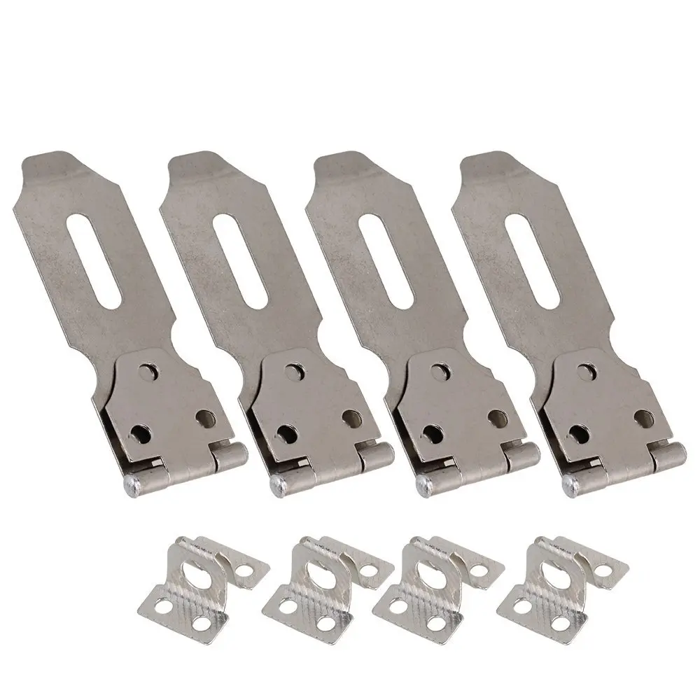Silver-Tone-Metal-Safety-Cupboard-Gates-Padlock-Latch-Door-Hasp-Staple-Pack-of-4-Sets