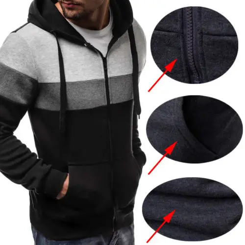

Men Zip-Up Hoodie Stylish Zipper Hooded Pullover Jacket Shirts M-3XL