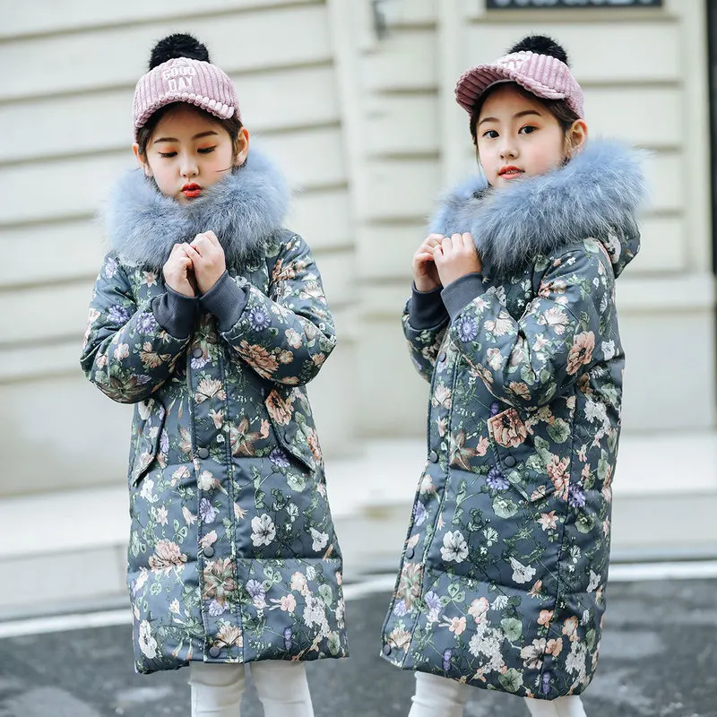

Winter Down Jacket 2019 New Girls Down Coat Winter Children Clothing Real Raccoon Fur Hooded Outerwear Girl Jacket Kids Clothes