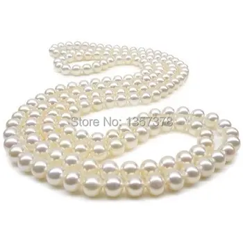 

huij 002908 Highest TOP 9-10mm white pearls necklaces 48"Long