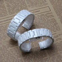 Высоко Качественные ремешки для ручных часов белые керамические часы ремешок Браслеты для наручных часов 14 мм 16 мм 18 мм/20 мм/22 мм серебро бабочка туфли с ремешком и пряжкой; Новинка